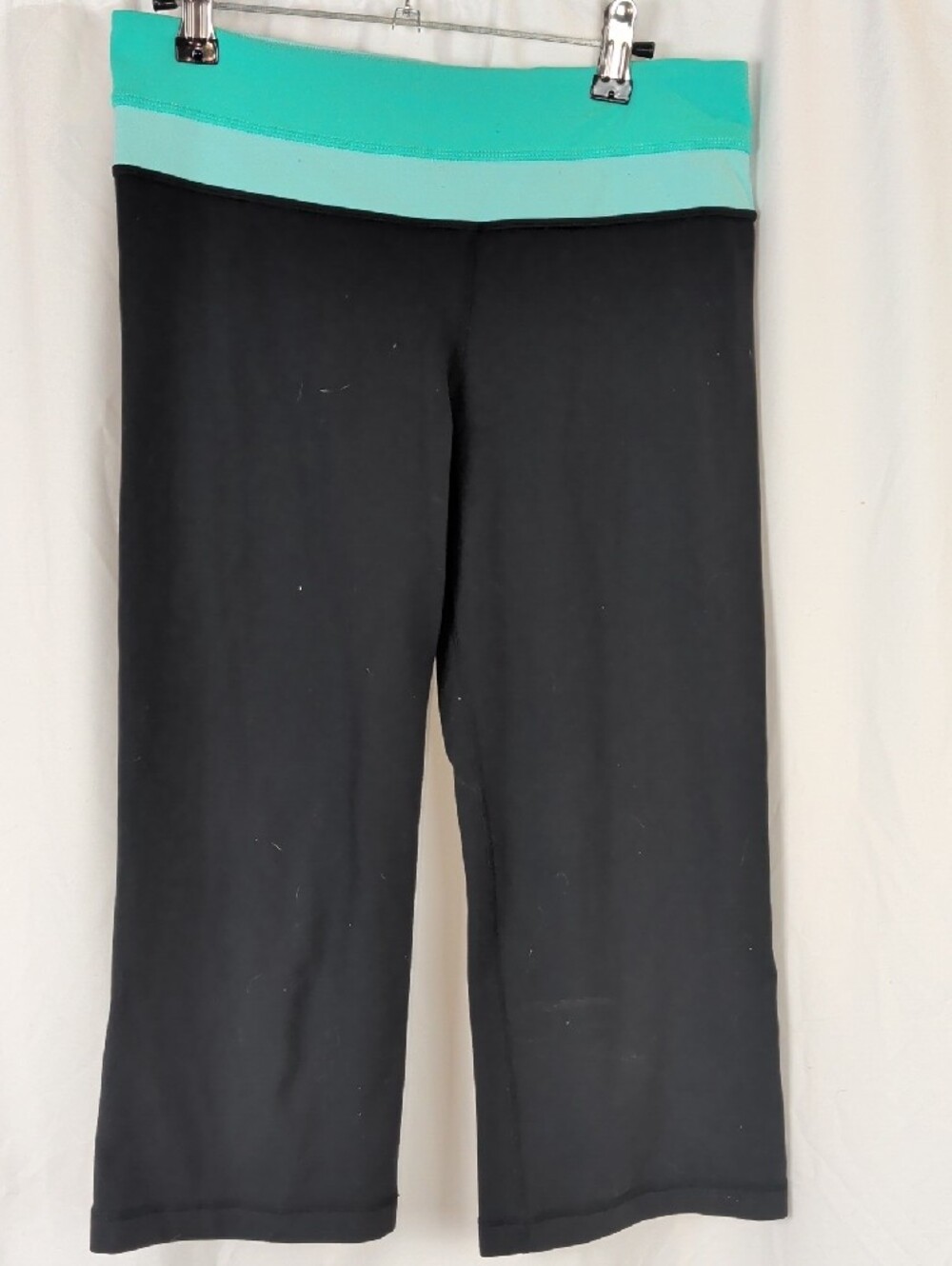 Lululemon Astro Crop Fold Over Waist Yoga Pants Black Turquoise 6